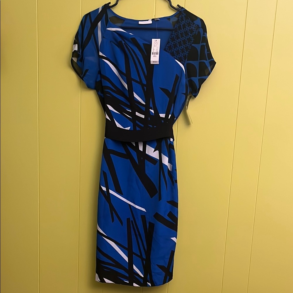 New York & Company Blue Black Asymmetrical Sheath Dress